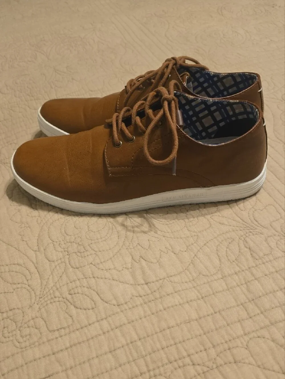 Ben Sherman Presley Oxford Cognac Tan Faux Leather Sneakers Shoes Size 10